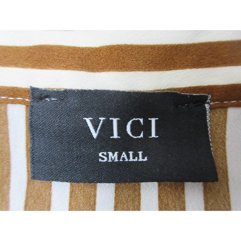 VICI Stripe Shirt Dress Women S Brown White Neutral Relaxed Capsule Quiet Luxury - Picture 11 of 16